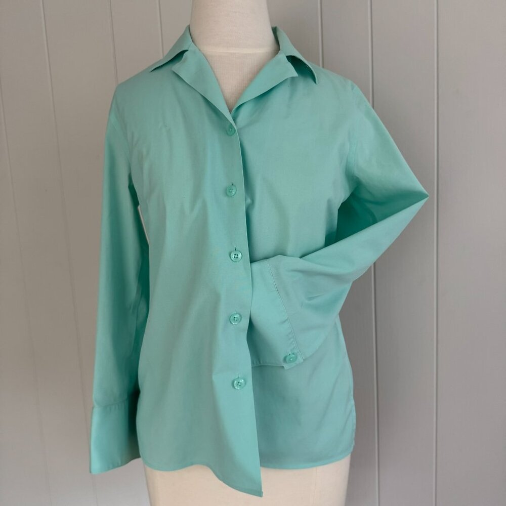 Talbots Button Down Shirt Womens Wrinkle Resist Green Long Sleeve Blouse - Sz 4